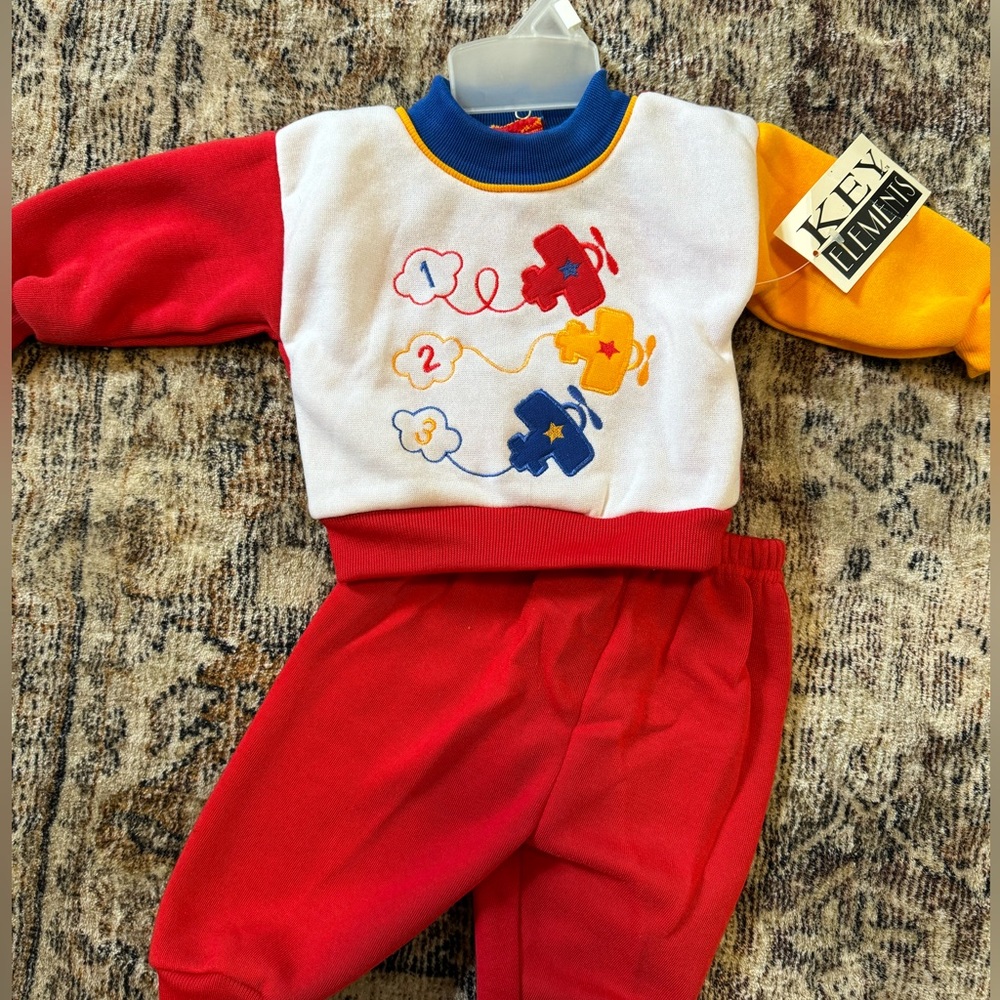 Vintage key elements matching set for babies 3-6 Mon